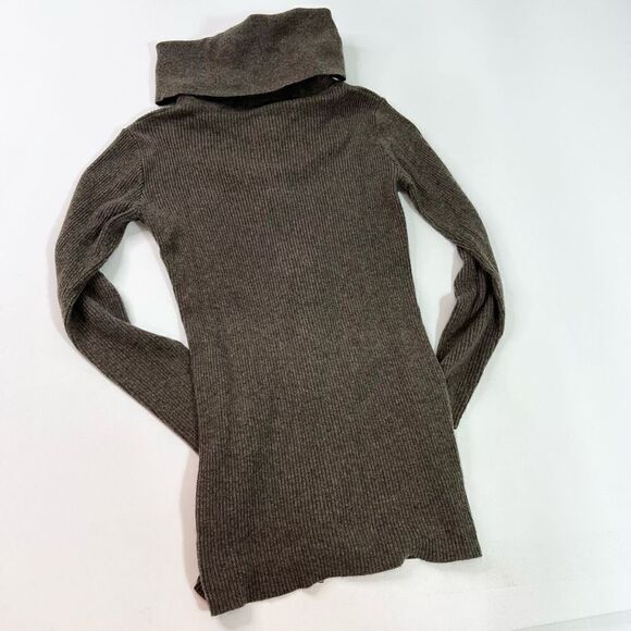 Monoreno Turtleneck Sweater Womens Small Brown Ribbed Front Zip Long Sleeve - Picture 7 of 9